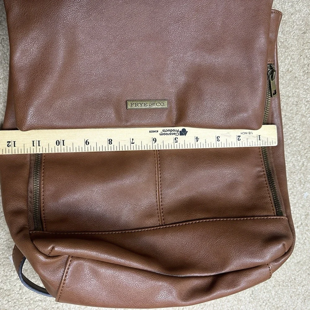 Frye and Co Backpack 12x13 Inch Vegan Faux Brown Leather Boho Hippie‎ Travel Zip